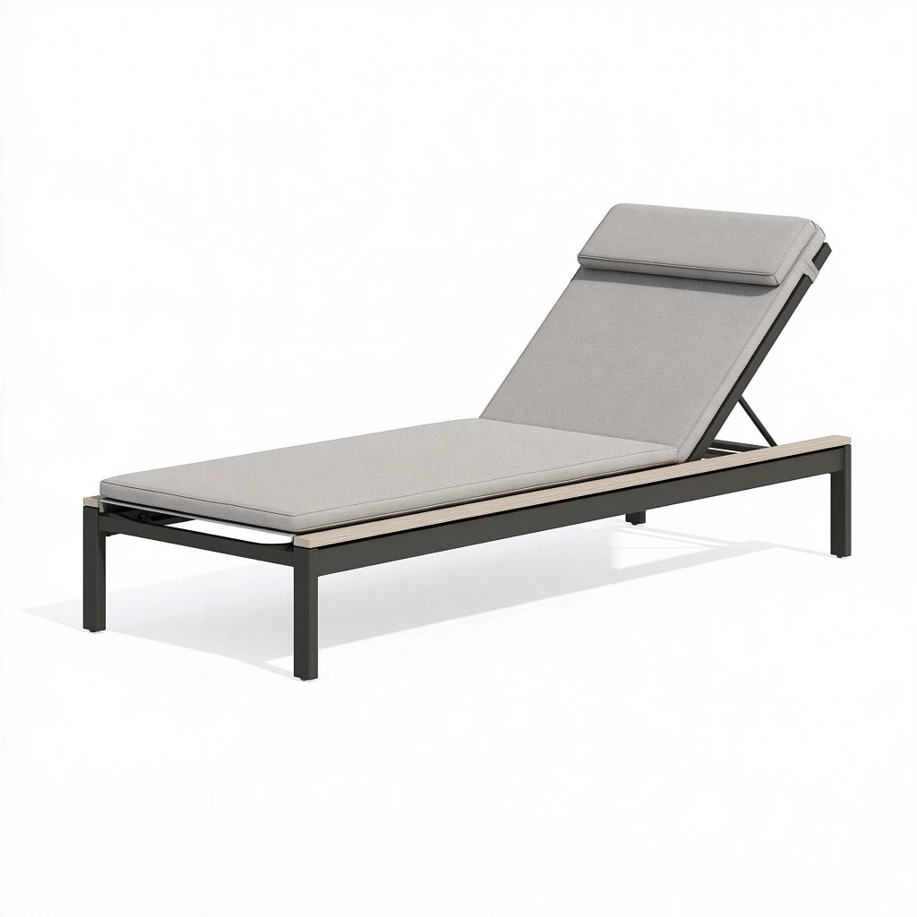 Lettino prendisole 200 x 70 cm in metallo e legno grigio con schienale reclinabile