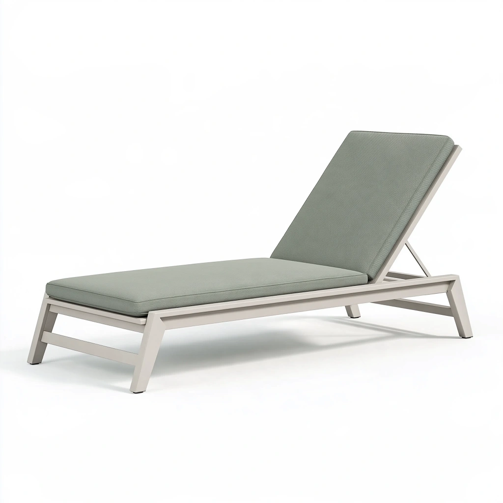 Lettino prendisole da esterno 200 x 70 x 85 cm in metallo beige con cuscino verde salvia reclinabile