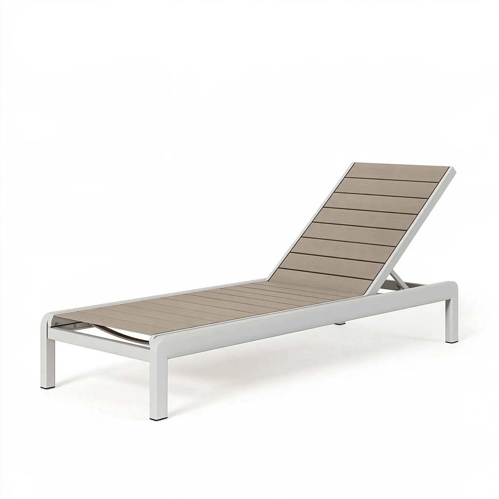 Lettino prendisole 200 x 70 cm in alluminio bianco e doghe tortora - schienale reclinabile da esterno