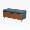 Panca contenitore 120 x 40 x 48 cm in tessuto blu e legno marrone - imbottita con vano portaoggetti