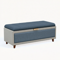 Panca contenitore 120 x 45 x 48 cm in tessuto blu e grigio con seduta imbottita