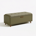 Panca contenitore 120 x 45 x 50 cm in similpelle verde oliva con seduta trapuntata