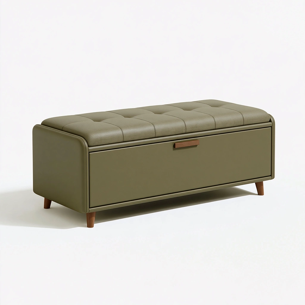 Panca contenitore 120 x 45 x 50 cm in similpelle verde oliva con seduta trapuntata