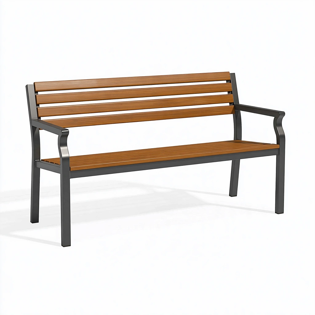 Panca da giardino 120 x 60 x 85 cm in legno marrone e metallo nero con braccioli