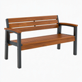Panca da giardino 120 cm in legno e metallo marrone nero con schienale e braccioli
