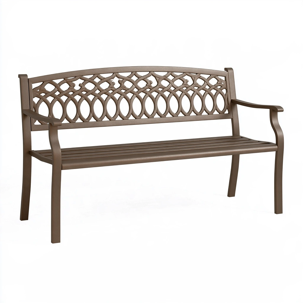 Panchina da giardino 150 x 62 x 90 cm in metallo marrone con schienale decorativo