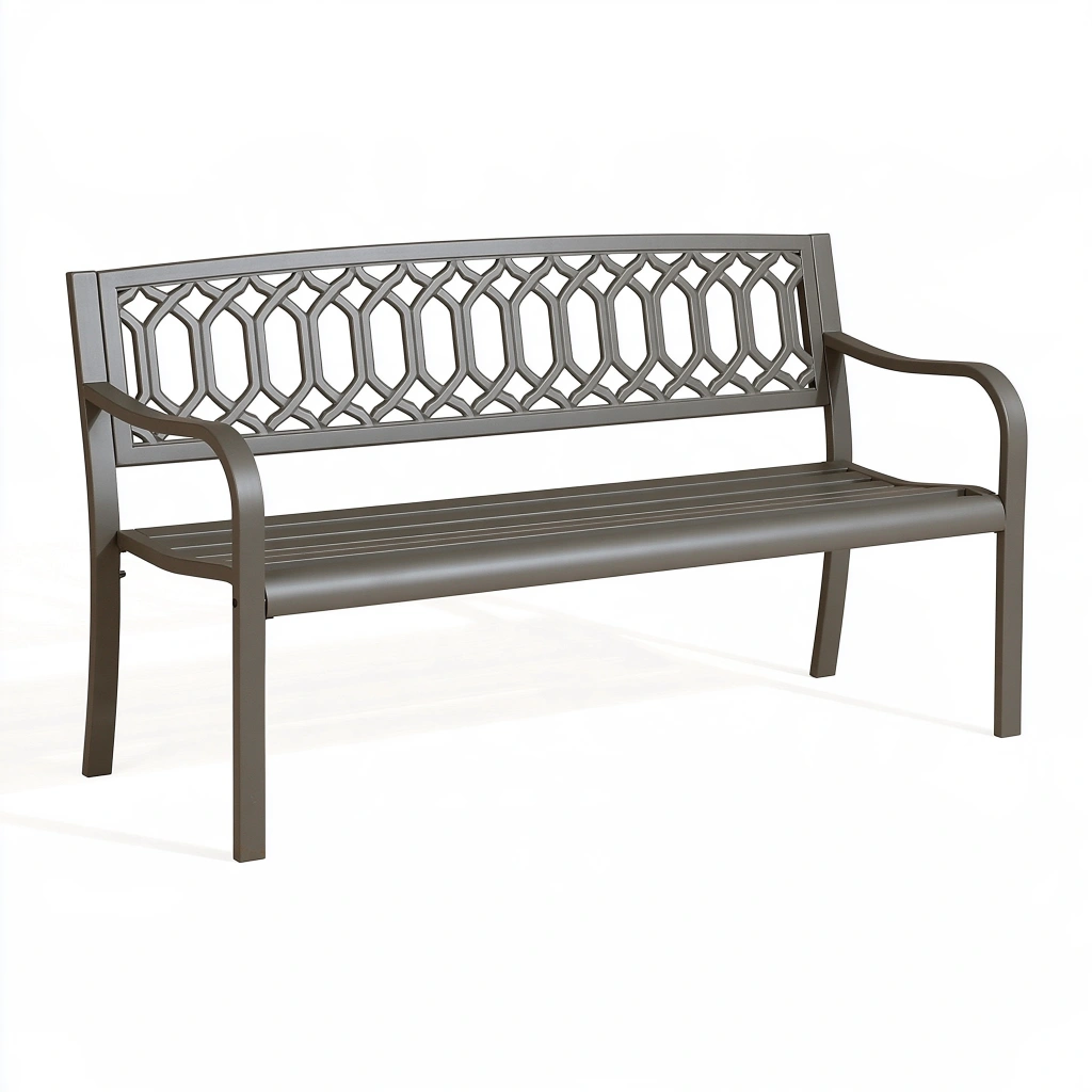 Panchina da giardino 150 x 60 x 90 cm in metallo grigio - seduta a 3 posti con schienale decorativo