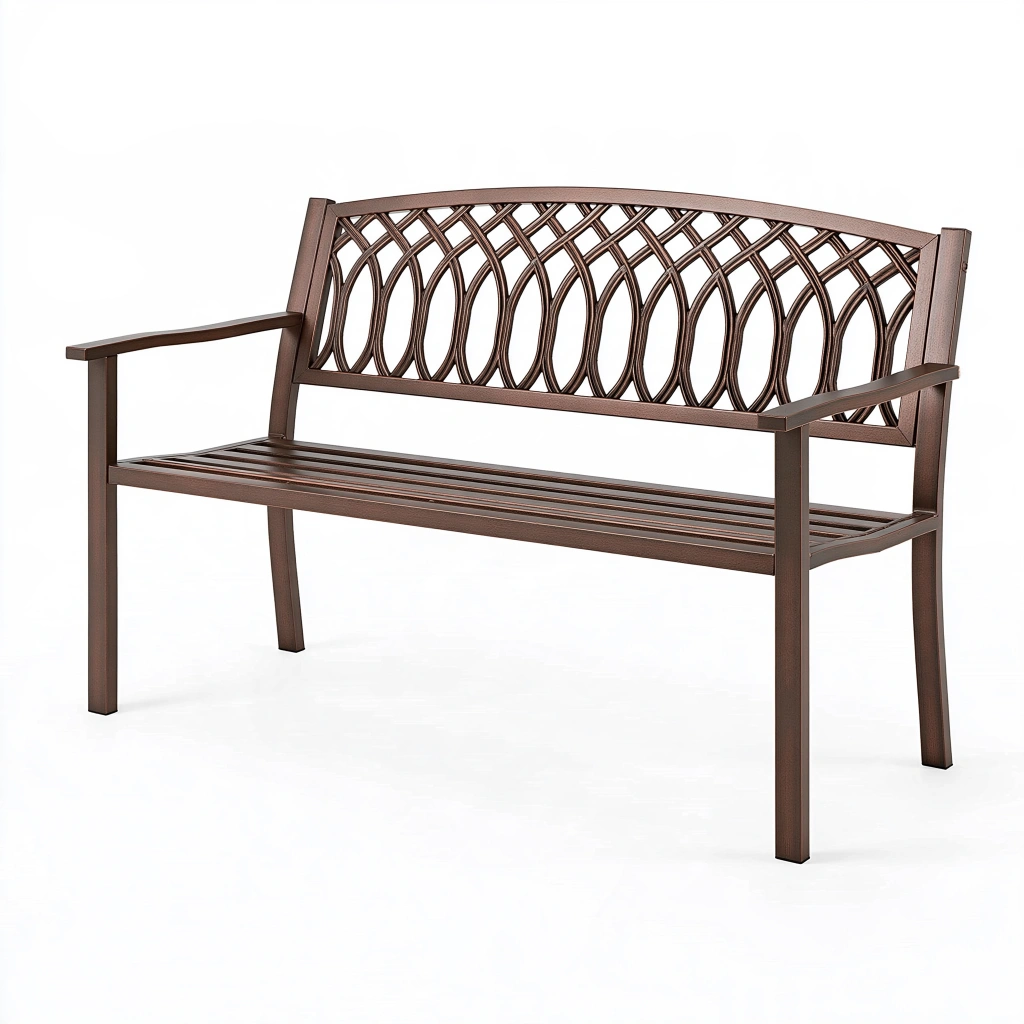 Panchina da giardino 122 x 61 x 91 cm in metallo marrone con schienale decorativo