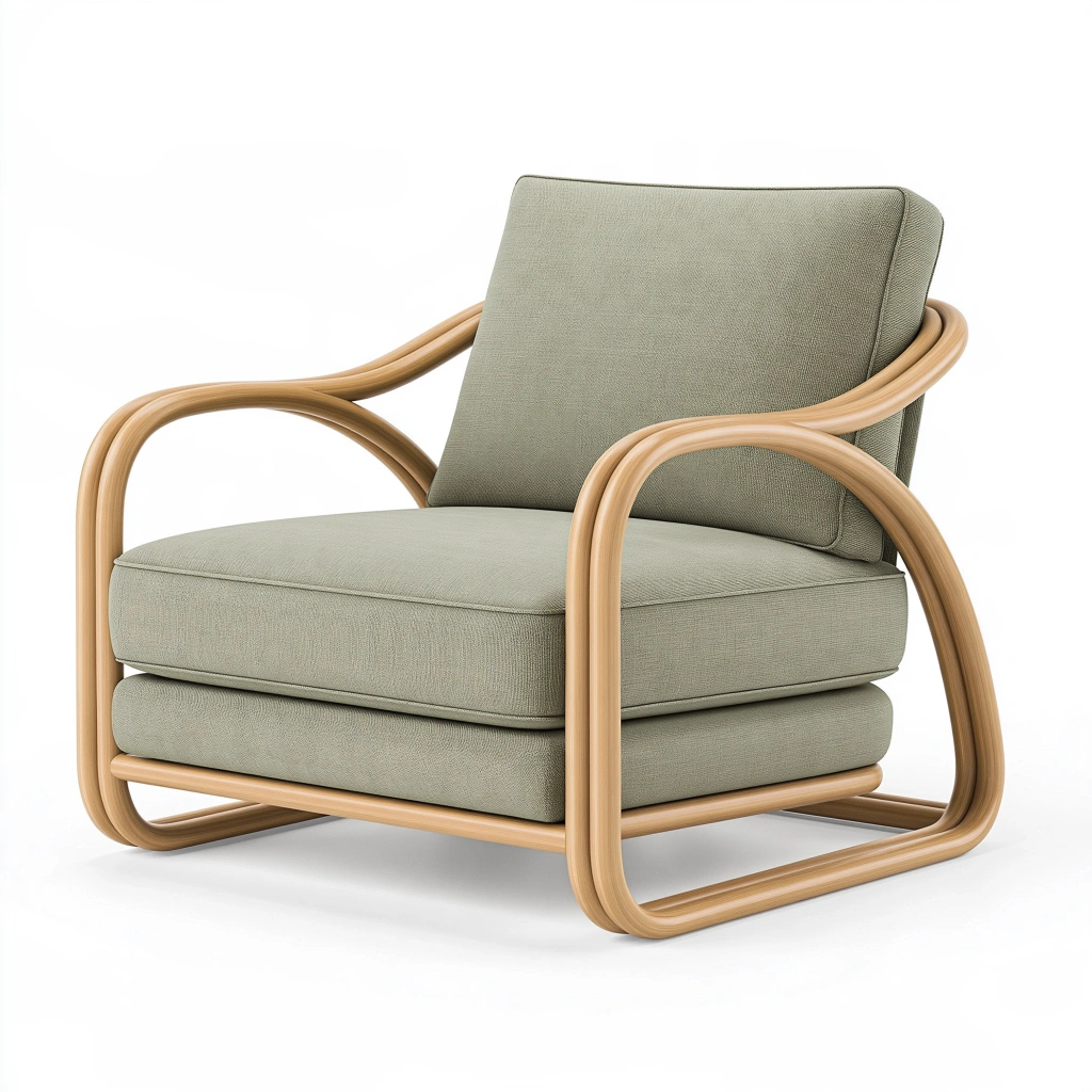 Poltrona 78 x 82 x 88 cm in tessuto verde salvia e legno naturale - stile moderno