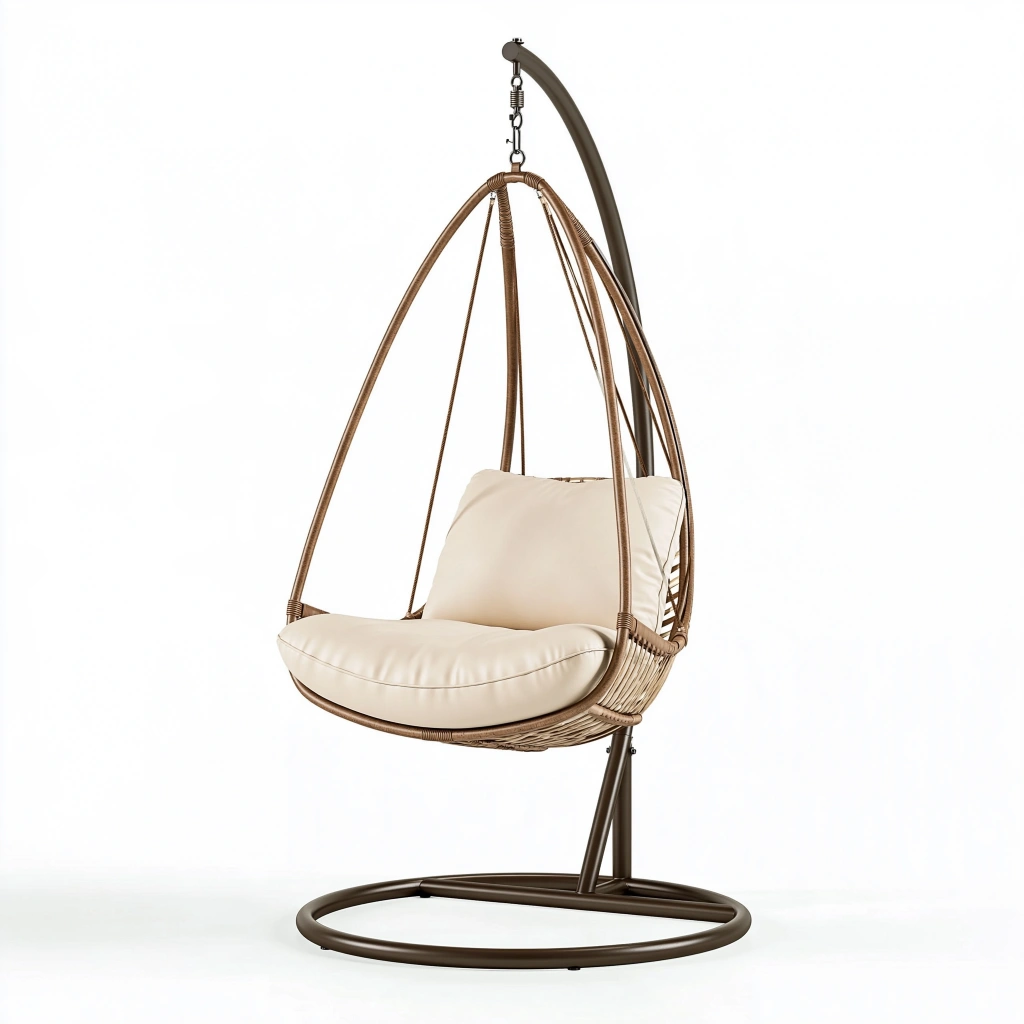Poltrona sospesa 105 x 105 x 195 cm in rattan marrone con struttura in metallo per interni