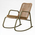 Sedia a dondolo 70 x 92 x 100 cm in metallo e fibra intrecciata beige e verde oliva con cuscino