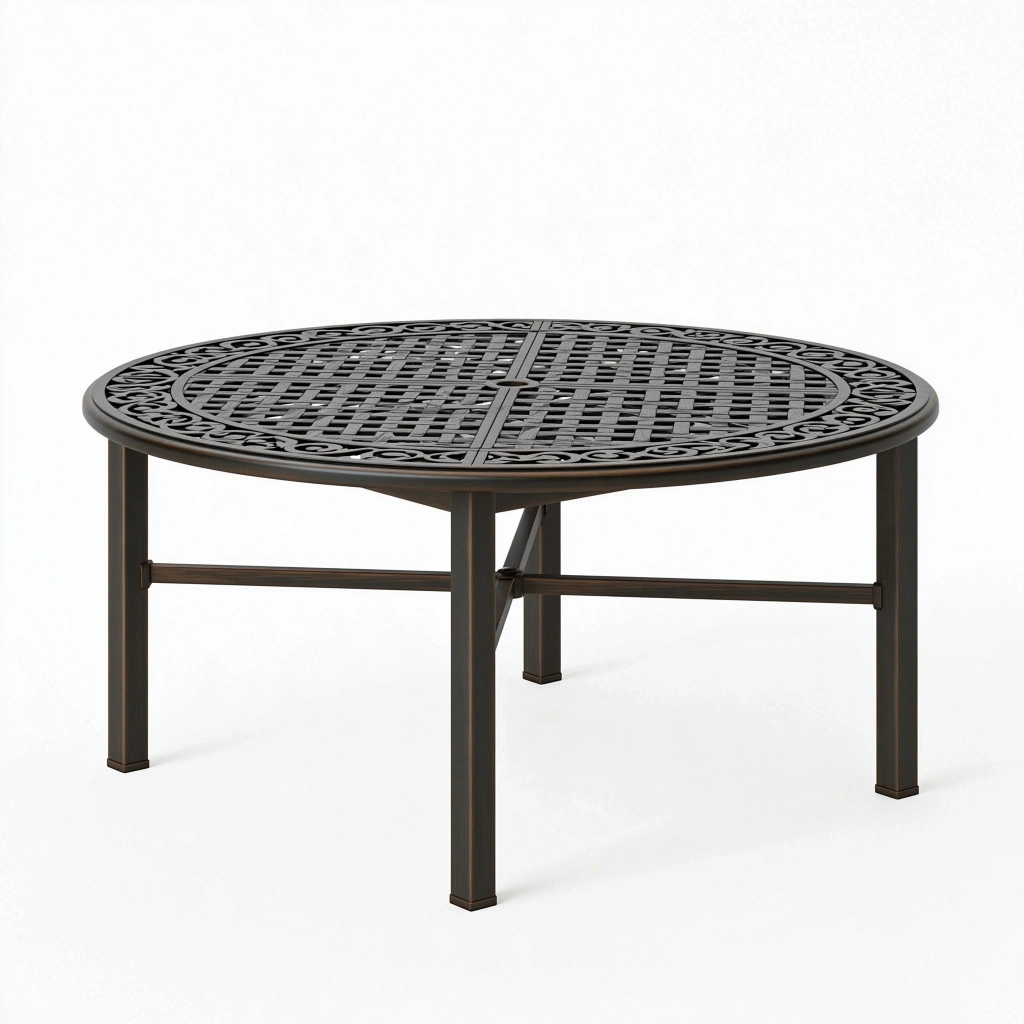 Tavolo da giardino rotondo 120 x 74 cm in metallo bronzo scuro traforato