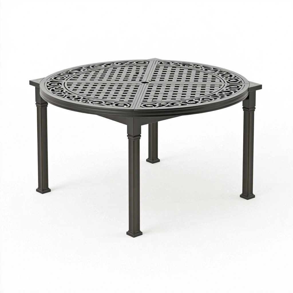 Tavolo da giardino rotondo diametro 120 cm in alluminio grigio antracite traforato classico